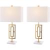 SAFAVIEH Lighting Collection Yara Gold Iron 26-inch Bedroom Living Room Home Office Desk Nightstand Table Lamp Set of 2 (LED Bulbs Included)