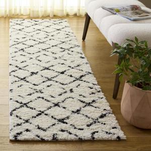 SAFAVIEH Area Rug 8×10 – Arizona Shag Collection – Large – Dark Grey & Ivory, Moroccan Boho Design, Non-Shedding & Easy to Clean, Plush Pile, Ideal for Living Room, Bedroom, Dining Space (ASG743G)(Ivory/Black)