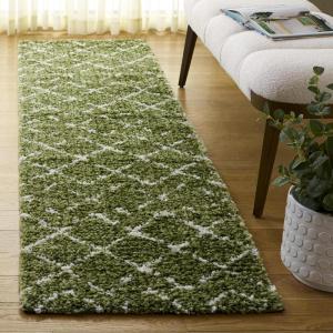 SAFAVIEH Area Rug 8×10 – Arizona Shag Collection – Large – Dark Grey & Ivory, Moroccan Boho Design, Non-Shedding & Easy to Clean, Plush Pile, Ideal for Living Room, Bedroom, Dining Space (ASG743G)(Green/Ivory)