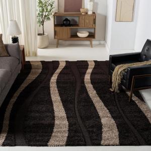 SAFAVIEH Area Rug 8×10 – Florida Shag Collection – Large – Dark Brown & Beige, Stripe Design, Non-Shedding & Easy Cleaning, Plush Thick Pile, Ideal for Living Room, Bedroom, Dining Space (SG451-2813)