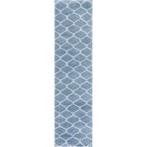 SAFAVIEH Area Rug 8×10 – Tahoe Shag Collection – Large – Silver & White, Trellis Pattern, Non-Shedding & Easy Cleaning, Plush Thick Pile, Ideal for Living Room, Bedroom, Dining Space (THO677G)(Blue/White)