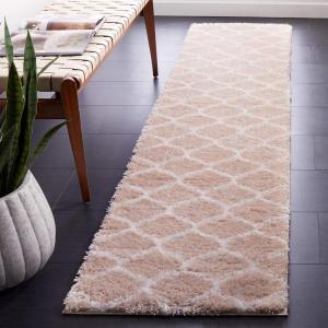 SAFAVIEH Area Rug 8×10 – Tahoe Shag Collection – Large – Silver & White, Trellis Pattern, Non-Shedding & Easy Cleaning, Plush Thick Pile, Ideal for Living Room, Bedroom, Dining Space (THO677G)(Beige/White)