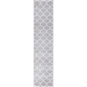 SAFAVIEH Area Rug 8×10 – Tahoe Shag Collection – Large – Silver & White, Trellis Pattern, Non-Shedding & Easy Cleaning, Plush Thick Pile, Ideal for Living Room, Bedroom, Dining Space (THO677G)(Light Grey/White)