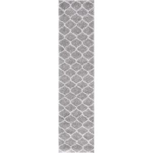 SAFAVIEH Area Rug 8×10 – Tahoe Shag Collection – Large – Silver & White, Trellis Pattern, Non-Shedding & Easy Cleaning, Plush Thick Pile, Ideal for Living Room, Bedroom, Dining Space (THO677G)(Grey/White)