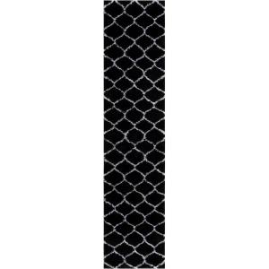 SAFAVIEH Area Rug 8×10 – Tahoe Shag Collection – Large – Silver & White, Trellis Pattern, Non-Shedding & Easy Cleaning, Plush Thick Pile, Ideal for Living Room, Bedroom, Dining Space (THO677G)(Black/White)