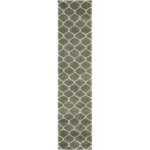SAFAVIEH Area Rug 8×10 – Tahoe Shag Collection – Large – Silver & White, Trellis Pattern, Non-Shedding & Easy Cleaning, Plush Thick Pile, Ideal for Living Room, Bedroom, Dining Space (THO677G)(Sage/White)