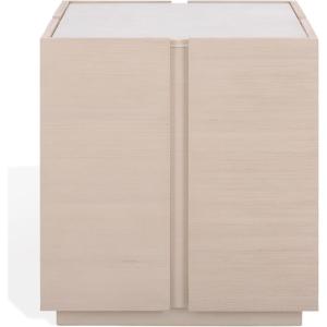 SAFAVIEH Couture Collection – Alanabella Blonde Oak & White Marble Accent Table, Modern Square Side Table, Fully Assembled (SFV5551A)(Sand/White)