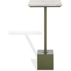 SAFAVIEH Couture Collection – Albertelli Olive Green Iron Accent Table, Compact Drink Table, Marble Top Pedestal Design (SFV6807A)(Olive Green/White)