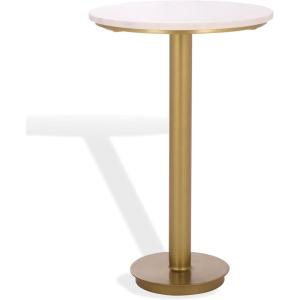 SAFAVIEH Couture Collection – Branxton Brass & Marble Accent Table, Tall Round Side Table, Modern Pedestal Design (SFV7917A)(Brass/White)