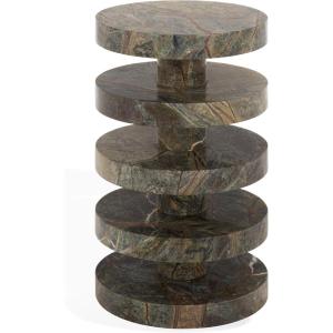 SAFAVIEH Couture Collection – Danny Green & Brown Stacked Round Marble Accent Table, Fully Assembled (SFV5766B)(Green/Brown)