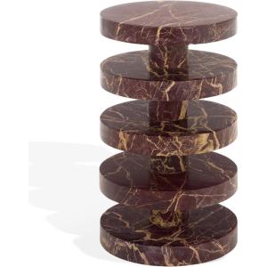 SAFAVIEH Couture Collection – Danny Green & Brown Stacked Round Marble Accent Table, Fully Assembled (SFV5766B)(Red/White)