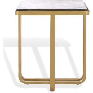 SAFAVIEH Couture Collection – Dominic Brass Stainless Steel Accent Table, Sculptural Modern Side Table, Cast Glass Top, Fully Assembled (SFV7919A)(Brass/Clear)