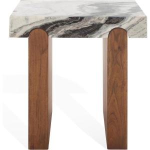 SAFAVIEH Couture Collection – Ellebeth Walnut Solid Wood Accent Table, Sculptural Square Side Table, Hazel Marble Top (SFV9736A)(Hazel/Walnut)