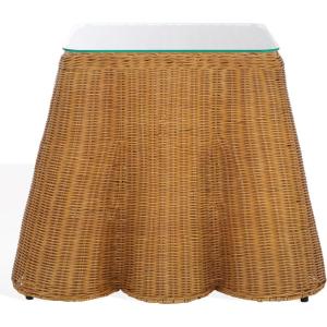 SAFAVIEH Couture Collection – Hylda Natural Rattan Accent Table, Square Design with Glass Top, Boho Coastal Style, Fully Assembled (CWK3010A)(Natural)