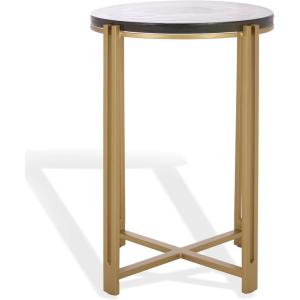 SAFAVIEH Couture Collection – Levitt Cast Glass Top Accent Table, Sculptural Modern Side Table, Brass Finish Base, Fully Assembled (SFV7916A)(Brass/Clear)