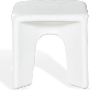 SAFAVIEH Couture Collection – Mayelin White Concrete Accent Table, Modern Sculptural Side Table, High Gloss Finish, Fully Assembled (SFV2624A)(White)