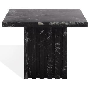 SAFAVIEH Couture Collection – Olivia Brown Marble Accent Table, Tall Square Pedestal Design, Sculptural Statement Piece (SFV9701B)(Black)