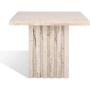 SAFAVIEH Couture Collection – Olivia Brown Marble Accent Table, Tall Square Pedestal Design, Sculptural Statement Piece (SFV9701B)(Off White)