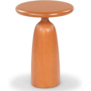 SAFAVIEH Couture Collection – Oskar Ivory Concrete Accent Table, Round Modern Side Table, Sculptural Ribbed Design (SFV2604B)(Brown)