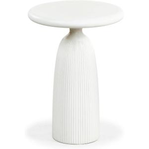 SAFAVIEH Couture Collection – Oskar Ivory Concrete Accent Table, Round Modern Side Table, Sculptural Ribbed Design (SFV2604B)(Ivory)