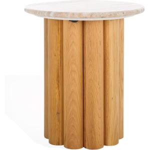 SAFAVIEH Couture Collection – Roxiella Black Solid Wood & Round Marble Top Accent Table, Pedestal Design, Sculptural Modern Side Table (SFV9732B)(Brown/Natural)