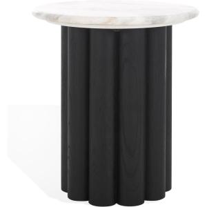 SAFAVIEH Couture Collection – Roxiella Black Solid Wood & Round Marble Top Accent Table, Pedestal Design, Sculptural Modern Side Table (SFV9732B)(White/Black)