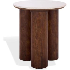 SAFAVIEH Couture Collection – Sonia Clara Walnut Brown Accent Table, Round Side Table, Sculptural Base with White Marble Top (SFV5787A)(Walnut/White)