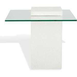 SAFAVIEH Couture Collection – Sophibeth Ivory Concrete and Glass Accent Table, Contemporary Modern Side Table, Sculptural Display Design (SFV2610A)(Ivory/Clear)