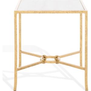 SAFAVIEH Couture Collection – Tauri Brass Forged Iron & Marble Accent Table, Square Side Table, Modern Glam Design, Fully Assembled (SFV9554C)(Brass/White)