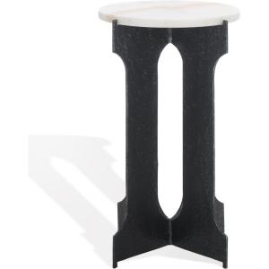 SAFAVIEH Couture Collection – Tayanna Black Iron & Marble Accent Table, Modern Side Table, Minimalist Round Top Design, Fully Assembled (SFV9546A)(Black/White)