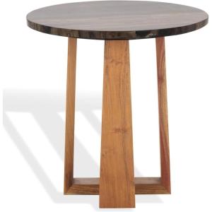 SAFAVIEH Couture Collection – Trenton Brown Marble Accent Table, Round Top with Sculptural Wood Base (SFV9704B)(Brown/Natural)