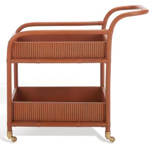 SAFAVIEH Couture Collection Barnette Amber Brown Rattan Pole 2-Tier Bar Cart with Wheels (Fully Assembled)