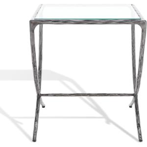 SAFAVIEH Couture Collection Debbie White/Brass Square Metal Accent Table (Fully Assembled)(Silver)