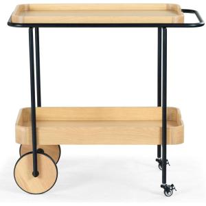 SAFAVIEH Couture Collection Malek Black 2-Shelf Bar Cart with Wheels(Natural/Black)