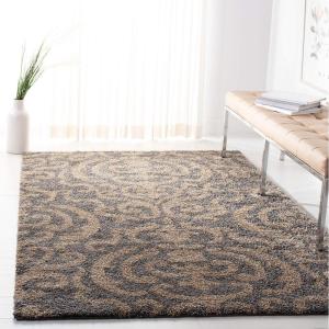 SAFAVIEH Florida Shag Collection Area Rug – 5’3″ x 7’6″, Grey & Beige, Damask Design, Non-Shedding & Easy Care, 1.2-inch Thick Ideal for High Traffic Areas in Living Room, Bedroom (SG462-8013)(Grey/Beige)
