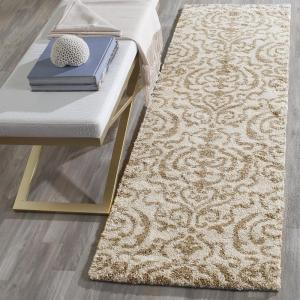 SAFAVIEH Florida Shag Collection Area Rug – 5’3″ x 7’6″, Grey & Beige, Damask Design, Non-Shedding & Easy Care, 1.2-inch Thick Ideal for High Traffic Areas in Living Room, Bedroom (SG462-8013)(Cream/Beige)
