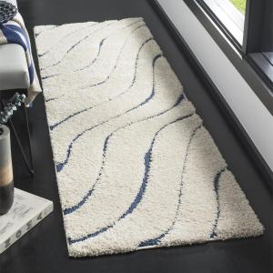 SAFAVIEH Florida Shag Collection Area Rug – 8’6″ x 12′, Dark Blue & Cream, Non-Shedding & Easy Care, 1.2-inch Thick Ideal for High Traffic Areas in Living Room, Bedroom (SG472-6511)(Cream/Blue)