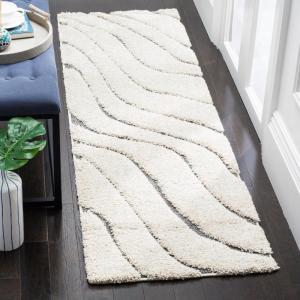 SAFAVIEH Florida Shag Collection Area Rug – 8’6″ x 12′, Dark Blue & Cream, Non-Shedding & Easy Care, 1.2-inch Thick Ideal for High Traffic Areas in Living Room, Bedroom (SG472-6511)(Cream/Grey)