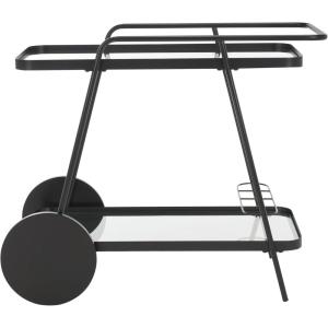 SAFAVIEH Home Collection – Zunia White & Glass 2-Tier Bar Cart, Modern Metal Serving Cart, Sleek Contemporary Design (BCT2504E)(Black/Clear)