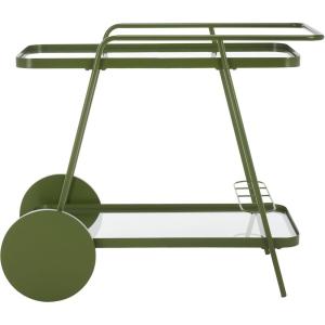 SAFAVIEH Home Collection – Zunia White & Glass 2-Tier Bar Cart, Modern Metal Serving Cart, Sleek Contemporary Design (BCT2504E)(Green/Clear)