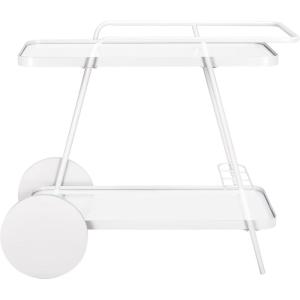 SAFAVIEH Home Collection – Zunia White & Glass 2-Tier Bar Cart, Modern Metal Serving Cart, Sleek Contemporary Design (BCT2504E)(White/Glass)