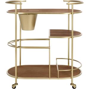 SAFAVIEH Home Collection Alora Brushed Gold/Natural 2-Tier Bar Serving Cart with Bucket for Entertaining, Living Room, Kitchen