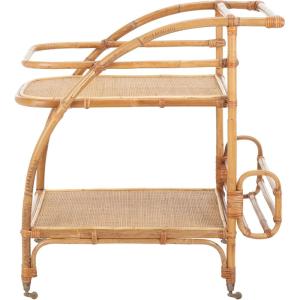 SAFAVIEH Home Collection Treise Tropical Coastal Natural Rattan 2-Tier Bar Cart with Wheels (Fully Assembled)