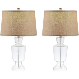 SAFAVIEH Lighting Collection Amby Farmhouse Clear Glass/ Brown Shade 24-inch Bedroom Living Room Home Office Desk Nightstand Table Lamp Set of 2 (LED Bulbs Included)