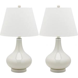 SAFAVIEH Lighting Collection Amy Modern Contemporary Fern Green Gourd Glass 24-inch Bedroom Living Room Home Office Desk Nightstand Table Lamp Set of 2 (LED Bulbs Included)(Light Grey – Set of 2)
