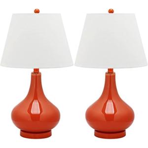 SAFAVIEH Lighting Collection Amy Modern Contemporary Fern Green Gourd Glass 24-inch Bedroom Living Room Home Office Desk Nightstand Table Lamp Set of 2 (LED Bulbs Included)(Orange)