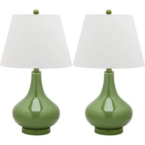 SAFAVIEH Lighting Collection Amy Modern Contemporary Fern Green Gourd Glass 24-inch Bedroom Living Room Home Office Desk Nightstand Table Lamp Set of 2 (LED Bulbs Included)(Green – Set of 2)
