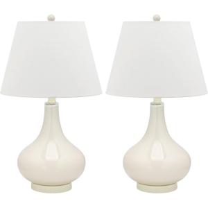 SAFAVIEH Lighting Collection Amy Modern Contemporary Fern Green Gourd Glass 24-inch Bedroom Living Room Home Office Desk Nightstand Table Lamp Set of 2 (LED Bulbs Included)(White – Set of 2)