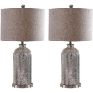 SAFAVIEH Lighting Collection Ashson Modern Contemporary Rustic Farmhouse Silver/ Ivory 26-inch Bedroom Living Room Home Office Desk Nightstand Table Lamp Set of 2 (LED Bulbs Included)