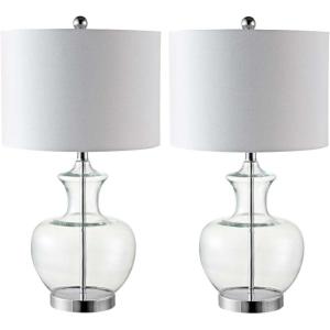 SAFAVIEH Lighting Collection Bilsor Clear/ Chrome 25-inch Bedroom Living Room Home Office Desk Nightstand Table Lamp Set of 2 (LED Bulbs Included)